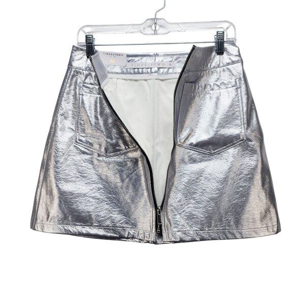 Tinseltown Metallic Silver Mini Skirt With Back Pockets Full Zip Closure Size M - Picture 6 of 9